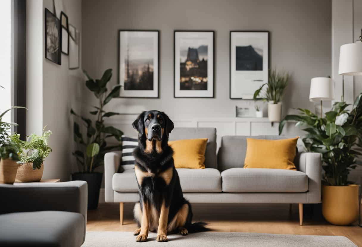 large dog sitting in apartment